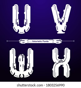Vector graphic alphabet in a set U,V,W,X with Abstract futuristic modern Font. Typography design for posters, logos, cover, etc.