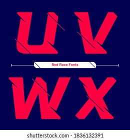 Vector graphic alphabet in a set U,V,W,Z, with Abstract Red race speed modern Font. Typography design for posters, logos, cover, etc.