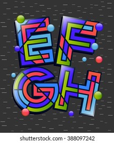 Vector graphic alphabet in a set with vibrant colors