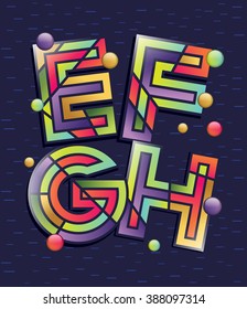 Vector graphic alphabet in a set with vibrant colors