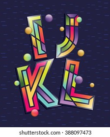 Vector graphic alphabet in a set with vibrant colors