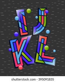 Vector graphic alphabet in a set with vibrant colors