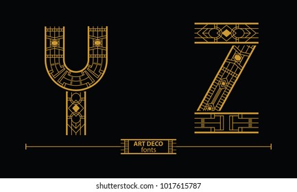 Vector graphic alphabet in a set Y,Z with art deco style