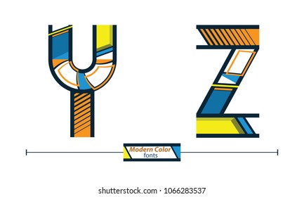 Vector graphic alphabet in a set Y,Z, with modern color style
