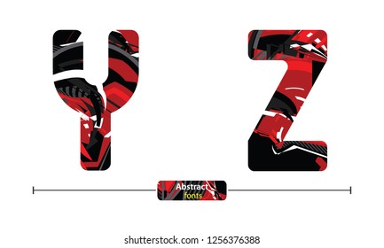 Vector graphic alphabet in a set Y,Z, with abstract red style