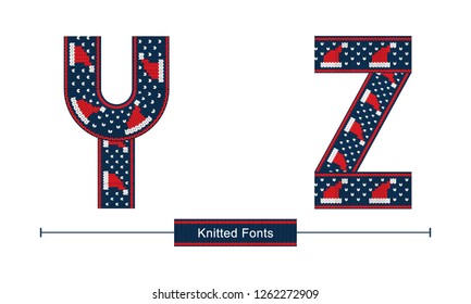 Vector graphic alphabet in a set Y,Z with Knitted christmas norwegian font style