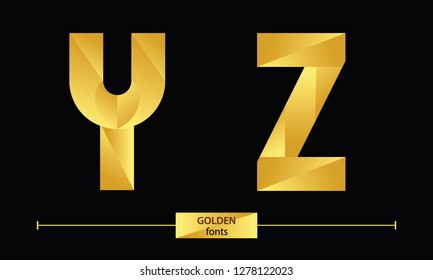 Vector graphic alphabet in a set Y,Z, with golden color geometric luxury style