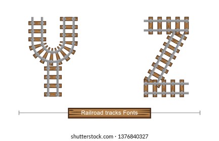 Vector graphic alphabet in a set Y,Z, with Abstract Railroad tracks. Typography design for posters, logos, cover, etc.