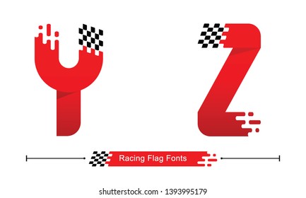 Vector graphic alphabet in a set Y,Z with Abstract Racing Flag. Typography design for posters, logos, cover, etc.