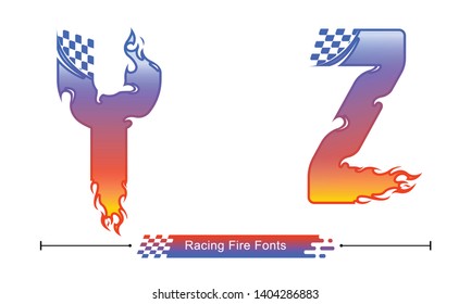 Vector graphic alphabet in a set Y,Z, with Abstract Racing fire fonts. Typography design for posters, logos, cover, etc.