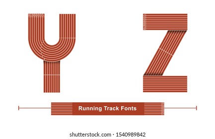 Vector graphic alphabet in a set Y,Z, with Abstract Running Track. Sport fonts. Typography design for posters, logos, cover, etc.