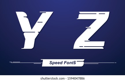 Vector graphic alphabet in a set Y,Z, with Speed font style. for event, promo, logo, banner, monogram and poster. Typeset design.