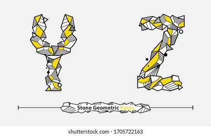Vector graphic alphabet in a set Y,Z, with Neo Memphis Geometric Rock Stone fonts style