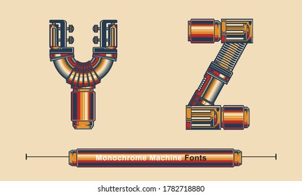 Vector graphic alphabet in a set Y,Z, with Abstract Monochrome Vintage machine color Font. Typography design for posters, logos, cover, etc.