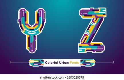 Vector graphic alphabet in a set Y,Z with Abstract colorful urban modern Font. Typography design for posters, logos, cover, etc.