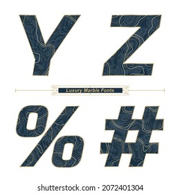 Alfabeto gráfico vectorial en un set Y,Z, con Abstract Luxury Marble Font. Diseño tipográfico para afiches, logos, portada, etc.