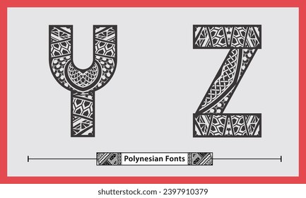 Vector graphic alphabet in a set Y,Z, with Polynesian Tattoo ethnic tribal font style