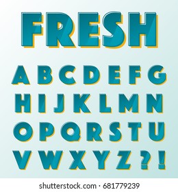 Vector graphic alphabet, with vibrant colors and minimal design on a minimal background