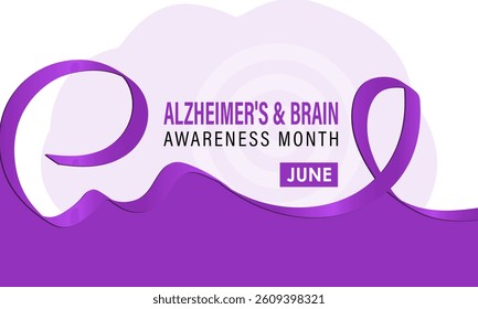 
Vector graphic of Alzheimer's and Brain awareness month is observed every year in June. Raise awareness about Alzheimer's and brain. Realistic Ribbon, head and brain icon with Stethoscope design.