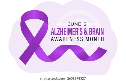 
Vector graphic of Alzheimer's and Brain awareness month is observed every year in June. Raise awareness about Alzheimer's and brain. Realistic Ribbon, head and brain icon with Stethoscope design.