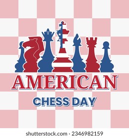 Vector graphic of American chess day event with simple chess, with a USA or United States flag
