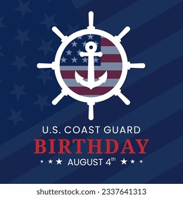 Vector graphic of anchors and a circle decorated with an American flag suitable for U.S coast guard birthday celebration