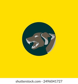 Vector graphic of the Angry dog ​​Face Vector Illustration logo, Ferocious dog mascot on a yellow background
