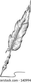 Vector graphic antique retro feather quill  sketch 