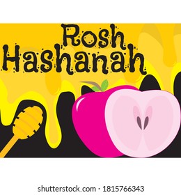 vector graphic of apple fruit and honey. commemorating rosh hashanah day. Ros hashanah text.