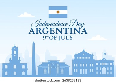Vector Graphic for Argentina Independence Day, 9th of July. silhouettes of famous architecture.