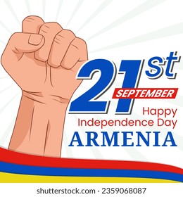 Vector graphic of Armenia Independence Day design with hand holding ribbon flag