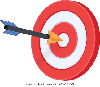 Vector graphic of an arrow striking the center of a target. Represents reaching goals, objectives, and achieving success. Ideal for business, marketing, and motivational content.