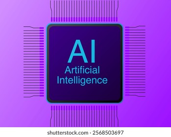 Vector graphic of artificial intelligence with computer chip und pink purple background. Illustration made January 8th, 2025, Zurich, Switzerland.