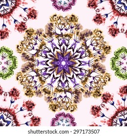 Vector graphic, artistic, Decorative seamless pattern with stylized flowers watercolor