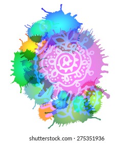Vector graphic, artistic, image of a flower on a background of ink droplets. The composition can be used to design T-shirt, clothes, dishes, advertising,original print