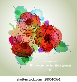 Vector graphic, artistic, image of a flower on a background of ink droplets. The composition can be used to design T-shirt, clothes, dishes, advertising, business greeting cards, original print.
