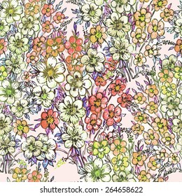 Vector graphic, artistic, romantic image of seamless pattern watercolor bouquet Flowers on a white background. Can be used for design original print fabric, wallpaper, wrapping paper