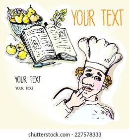 Vector graphic, artistic, set for design -Images cookbook and chef