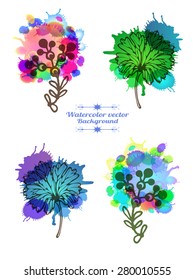 Vector graphic, artistic, set image of a flower on a background of ink droplets. original print. The composition can be used to design T-shirt, clothes, dishes, advertising, business, greeting cards.