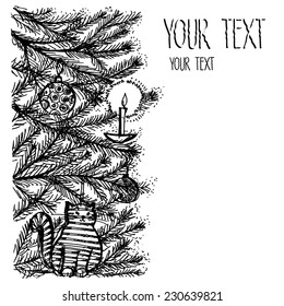 Vector graphic, artistic,  stylized image. Hand Drawn Christmas Card