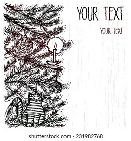 Vector graphic, artistic,  stylized image. Hand Drawn Christmas Card