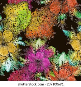 Vector graphic, artistic, stylized image of seamless pattern watercolor bouquet Flowers