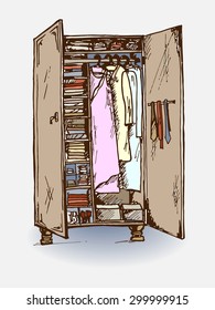 Vector graphic, artistic, stylized image of  wardrobe closet