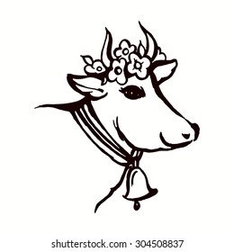 Vector graphic, artistic, stylized image of cow head. It can be used as a symbol for design.
