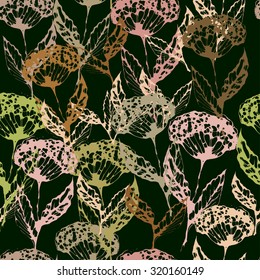 Vector graphic, artistic, stylized image of seamless pattern Decorative inflorescence, dill, fennel, Helichrysum