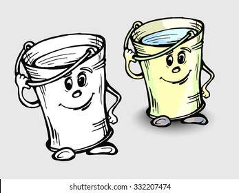 Vector graphic, artistic,set design stylized  image of bucket with water.
