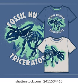 Vector graphic artwork for kids t-shirt. Dinosaur fossil drawing and text.