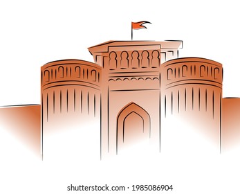 Obra gráfica vectorial de la Puerta Principal de Shaniwarwada [Dilli Darwaza] fortificación histórica en la ciudad de Pune, Maharashtra; construido por Shrimant Bajirao y hogar de Peshwas [Primer Ministro del Imperio Maratha]