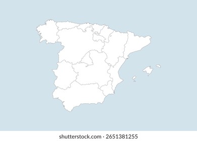 Vector graphic artwork suitable for print and web containing flat detailed map of SPAIN