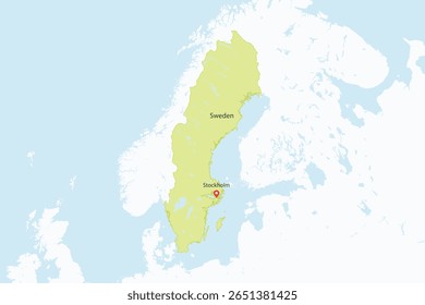 Vector graphic artwork suitable for print and web containing flat detailed map of SWEDEN